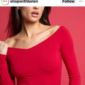 Elegant Red Off-Shoulder Long Sleeve Top